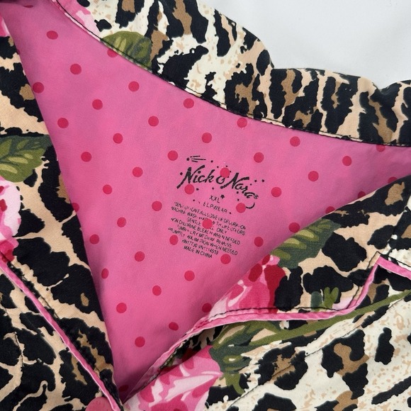 2-Pc NICK & NORA Leopard Print Roses 3/4 Ruffle Sleeves Capri Pajamas Sz XXL - Picture 10 of 12